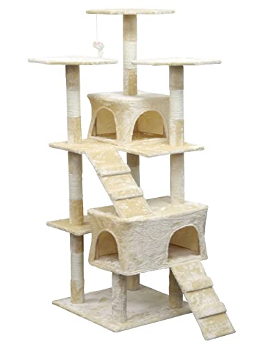 Homessity 63in Economical Cat Tree Kitty Scratcher Kitten Condo Cat Tree Tower House Furniture for with Sisal Covered Posts for Indoor Cats, Beige