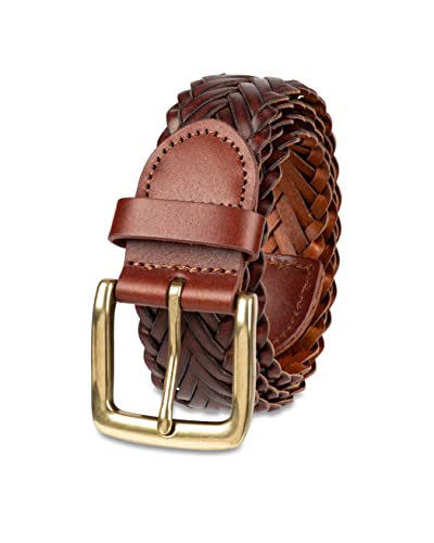Amazon Essentials Men's Fully Adjustable Braided Belt, Saddle, 34