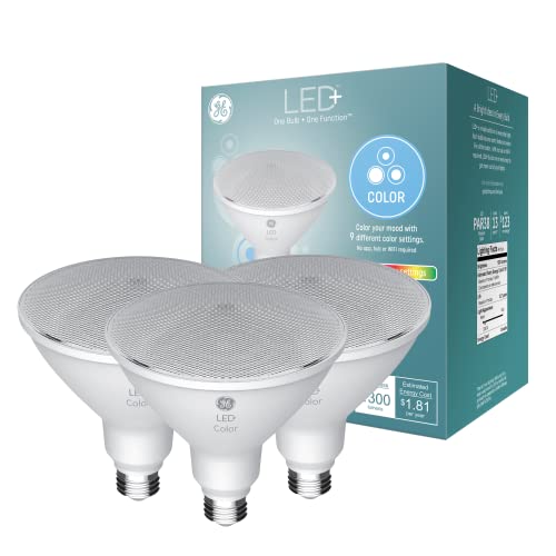 GE LED+ Color Changing LED Light Bulbs with Remote, No App or Wi-Fi Required, PAR38 Outdoor Floodlights (3 Pack)