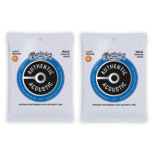 Martin MA545 Authentic Acoustic SP 92/8 Phosphor Bronze Light/Medium 12.5-55 2 Pack Bundle