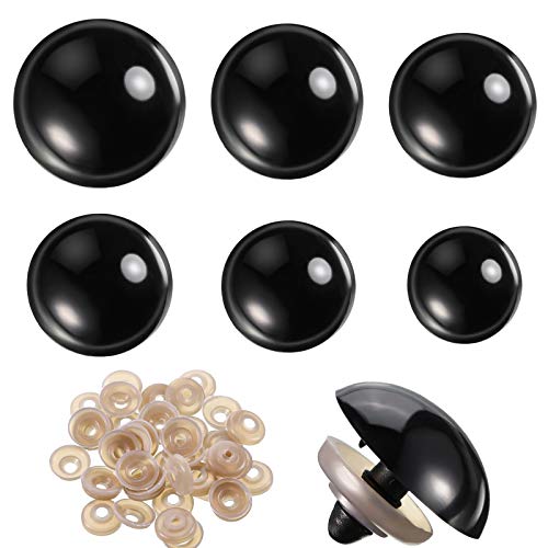 WILLBOND 56 Pcs 16-30 mm Large Safety Eyes Stuffed Animal Eyes Plastic Craft Crochet Eyes for DIY of Puppet Bear Toy Doll Making, 6 Sizes (Black)