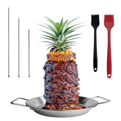 Fengzhe Al Pastor Skewer for Grill,Stainless Steel Vertical Skewer, Brazilian Spit Stand with 3 Removable Spikes &Brushes,Perfect for Tacos Al Pastor, Shawarma, Kebabs on Smoker, Oven, BBQ.