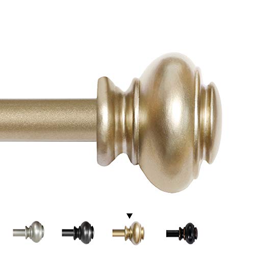 H.VERSAILTEX Window Curtain Rods for Windows 66 to 120 Inches Adjustable Decorative 3/4 Inch Diameter Single Window Curtain Rod Set with Classic Finials, Champagne Gold Finishing