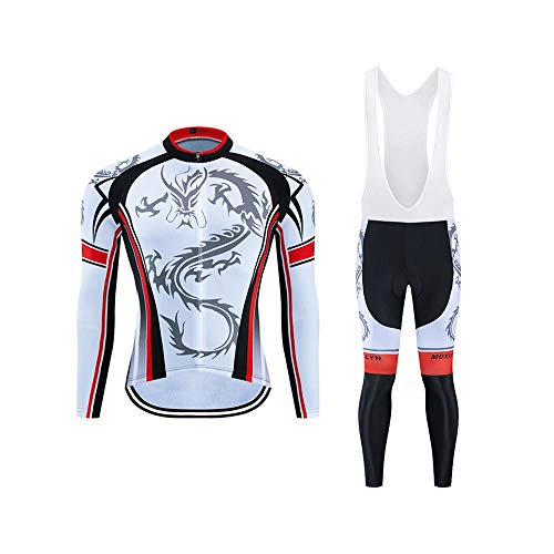 Men Cycling Jersey Set Long Sleeve Pro Cycling Clothes Riding Quick Dry Jacket + Cycling Bib with 9D Pad - Bike Clothing Kit