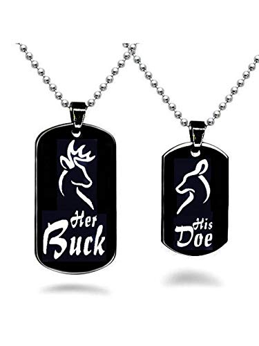 Hsumonre Customize Elk Matching Tag Necklace Her Buck His Doe Black Stainless Steel Pendant Deer Relationship Jewelry Promise Couple Gift For Lover Back Custom