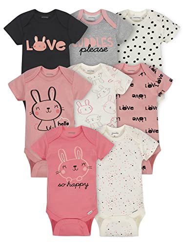 Onesies Brand Baby Girl's 8-Pack Short Sleeve Mix & Match Bodysuits, Cuddles & Love Bunny, 6-9 Months