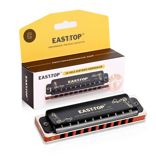 East top Harmonica C, Updated Diatonic Blues Deluxe Harmonica C Key 10 Holes 20 Tones Professional Blues Harp Diatonic Mouth Organ, Blues harmonica for Adults, Professionals, Beginners and Students