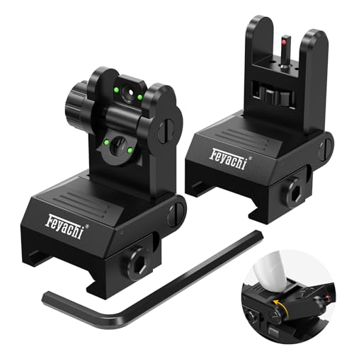 Feyachi Iron Sight Flip Up Iron Sights Front and Rear Green Red Fiber Optics Backup Iron Sights with for Picatinny Rails