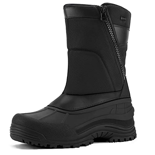 mysoft Men's Winter Snow Boots Mid Calf Waterproof Insulated Fur Lined Warm Anti-Slip Zip Boot