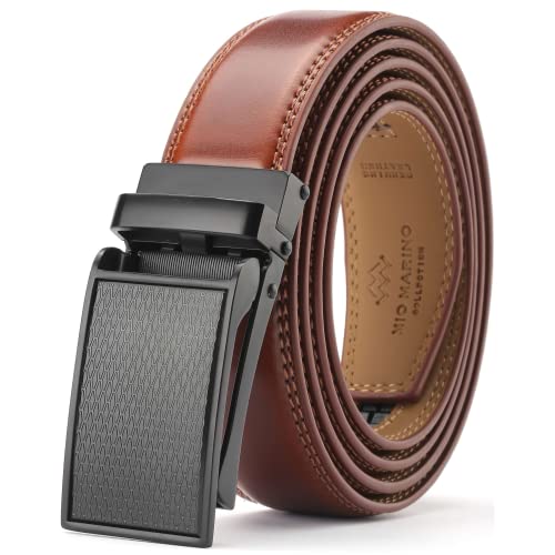 Marino Avenue Men’s Genuine Leather Ratchet Dress Belt with Linxx Buckle - Gift Box - Crafted Mason - Burnt Umber - Adjustable from 38' to 54' Waist