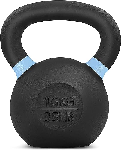 Yes4All Powder Coated Cast Iron Competition Kettlebell with Wide Handles & Flat Bottoms – 16 KG / 35 LB