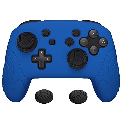 PlayVital Samurai Edition Ergonomic Silicone Skin Protective Case for Nintendo Switch Pro Controller, Soft Anti-Slip Controller Grip Protector for Nintendo Switch Pro with Thumb Grip Caps - Blue