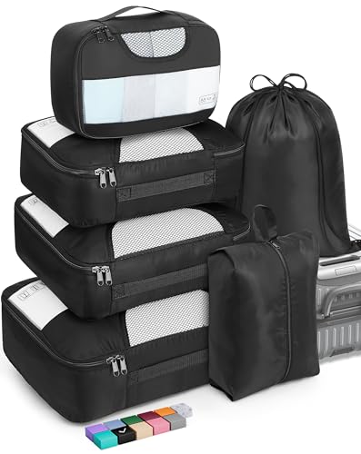 Veken 6 Set Packing Cubes for Suitcases and Carry on Luggage - Organizer Bags Set for Travel Essentials in 4 Sizes (Extra Large, Medium, Small)