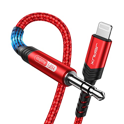 JSAUX Apple MFi Certified Lightning to 3.5mm Audio Cable 6FT, AUX Cord for iPhone Headphones Jack Compatible with iPhone 14/14 Plus/14Pro/13/13 Pro Max/12/12 Pro/11 Pro/X/XS/XR/8/Car Stereo-Red