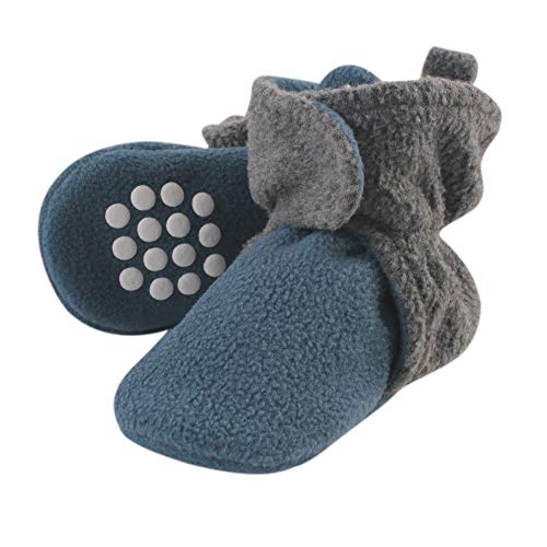Luvable Friends Unisex Baby Cozy Fleece Booties, Coronet Blue Heather Charcoal, 12-18 Months