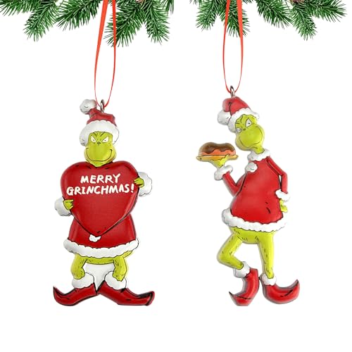 2 Pcs Christmas Decorations - How The Green Monster Stole Christmas Hanging Ornament Decorations! Funny Stole Christmas Tree Resin Pendant - 2