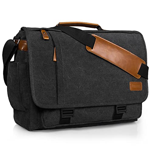 ESTARER Men Messenger Bag 15.6 inch, Water-resistant Canvas Computer Bag Work Bag, Laptop Shoulder Bag Briefcase Satchel, Dark Grey
