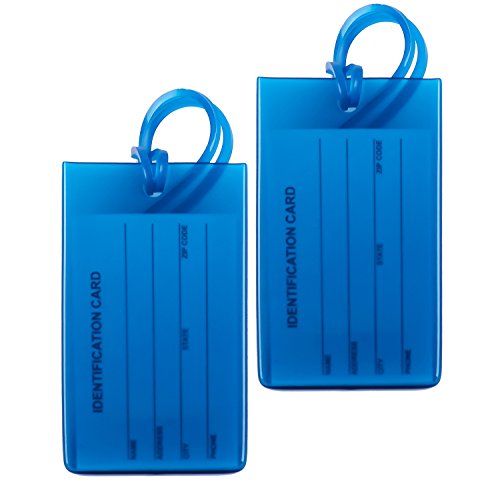 2 Packs Colorful Flexible Travel Luggage Tags for Baggage Bags/Suitcases - Name ID Labels Set for Travel - Blue