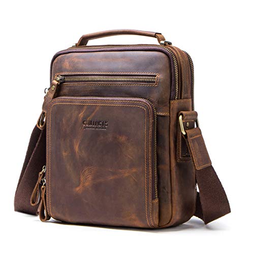 Men's Bag, Hiram Leather Messenger Bag for Men, Crossbody Bags for Men, Crazy Horse Cow Leather Bag for Men, Shoulder Bag for Men, Briefcase with Metal Zipper Pockets