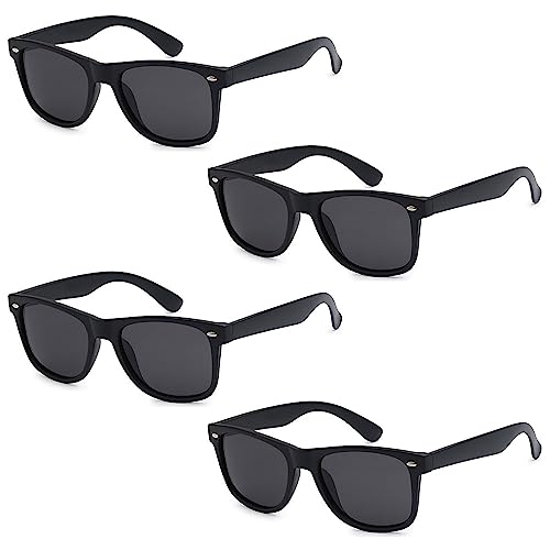 Got Shades WHOLESALE UNISEX 80'S RETRO STYLE TRENDY SUNGLASSES - 4 PACK (Matte Black | Smoke Lenses, 52)