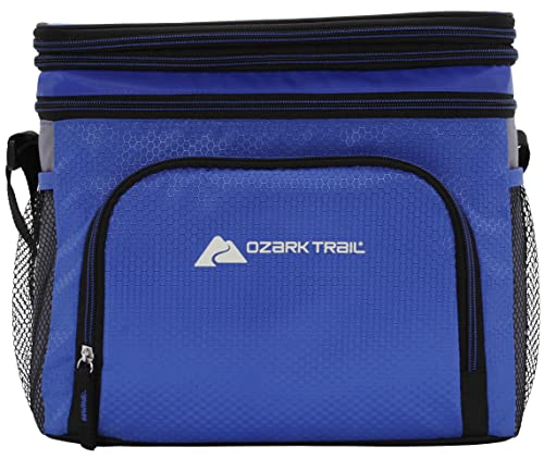 Ozark Trail 12 Can Cooler Bag Insulated Tote Hot/Cold Thermal, Expandable Top, Hard Plastic Liner, Shoulder Strap, for Lunch Work School Camping, Blue