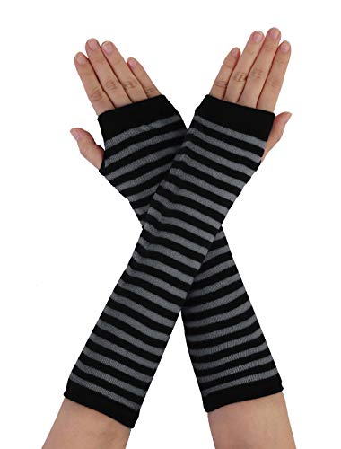 Allegra K Women's Fingerless Gloves Printed Elbow Length Knitted Arm Warmers One Size Black-Gray