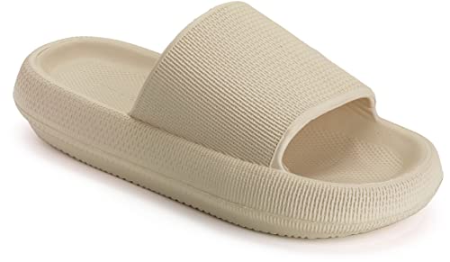 Joomra Womens Shower Pillow Slippers Thick Sole Platform Massage Non Slip House Bathroom Slides Recovery Cushioned Size Soft House Indoor Bath Female Sandals Khaki 35-36