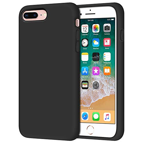 Anuck iPhone 8 Plus Case, iPhone 7 Plus Case, Soft Silicone Gel Rubber Bumper Case Microfiber Lining Hard Shell Shockproof Full-Body Protective Case Cover for iPhone 7 Plus /8 Plus 5.5' - T Black