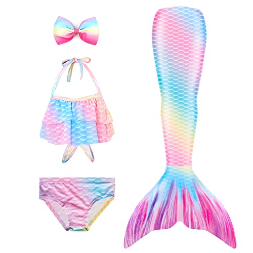 Danvren Mermaid Tails for Swimming Girls Bathing Suits Swimsuit Swimwear Bikini 3 Pcs for 3-12 Year Old
