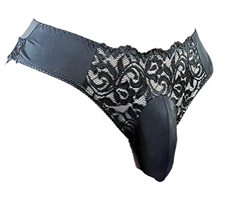 aishani mens lace underwear men's briefs sissy pouch panties for men (black L)