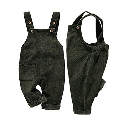 Mornyray Toddler Boy Girl Soft Corduroy Suspender Pants Kids Overalls Loose Retro(Green, 3-4T)