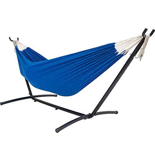 Lazy Daze Hammocks Double Hammock with 9ft Space-Saving Steel Stand includes Portable Carrying Case, 450 Pounds Capacity (Dark Blue)