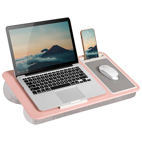 LAPGEAR Home Office Lap Desk with Device Ledge, Mouse Pad, and Phone Holder - Pink - Fits up to 15.6 Inch Laptops - Style No. 91584