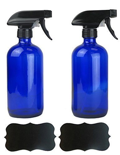 DII Chalkboard Label Refillable Glass Spray Bottle Set, 16 oz, Cobalt Blue S/2
