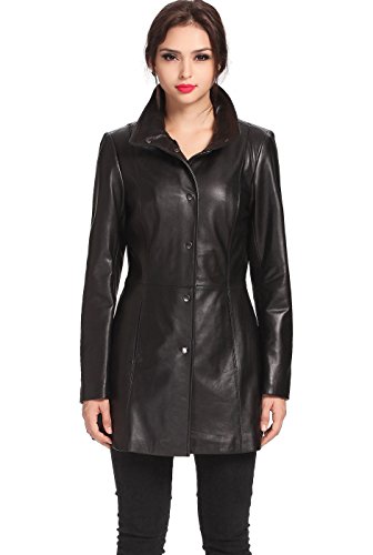 BGSD Women Jocelyn Lambskin Leather Car Coat Black X-Large
