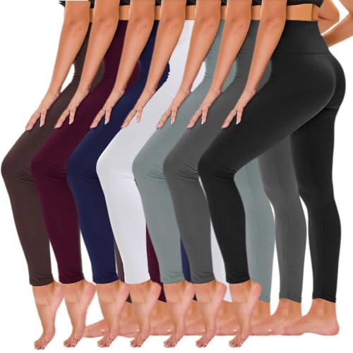 TNNZEET 7 Pack Leggings for Women - Black High Waisted Yoga Pants with Pockets Fleece Lined Leggings Women