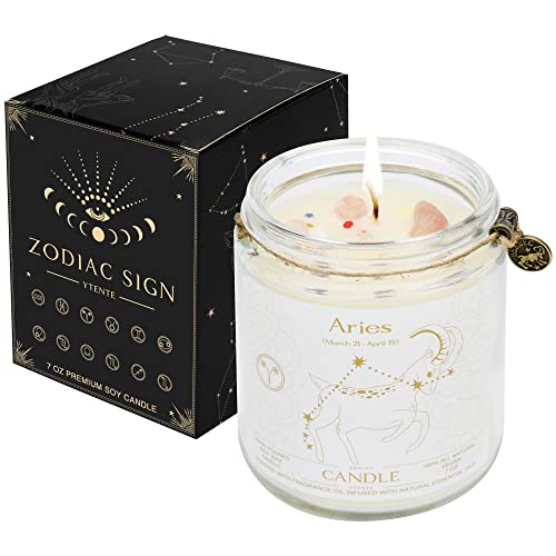 YTENTE Aries Gifts for Women,Zodiac Sign Aries Candles, Astrology Gift Crystal Candles, Scented Candles Gifts for Women Mom Sister Daughter Birthday Mother's Day Gift (Aries)