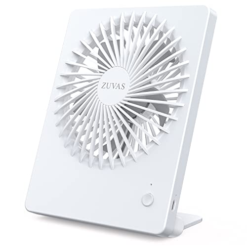 Zuvas Desk Fan Battery Operated Fan Rechargeable 180°Tilt Folding Personal Fan Ultra Quiet Small Portable Fan 3 Speed Adjustable Strong Wind USB Fan For Office Bedroom Home Desktop Camping (White)