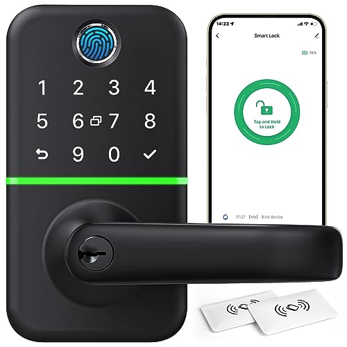 Keypad Smart Door Lock with Handle: Kucacci Keyless Entry Digtal Fingerprint IP66 Waterproof Wi-Fi Smart Door Lever Deadbolt Alternative for Front Door