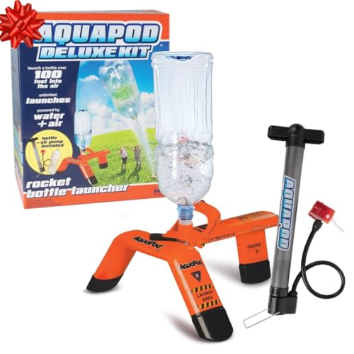 The Deluxe AquaPod Rocket Bottle Launcher Kit - Includes Bottle, AquaPod Launch System, & Air Pump - Launches Bottles 100Ft in The Air - Fun STEM Toy - Science Holiday for Kids & Teens