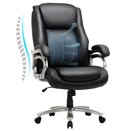 COLAMY Big & Tall Office Chair 400lbs Wide Seat- High Back PU Leather Executive Computer Desk Chair for Heavy People, Large Office Chair with Metal Base & Ergonomic Back Support- Black