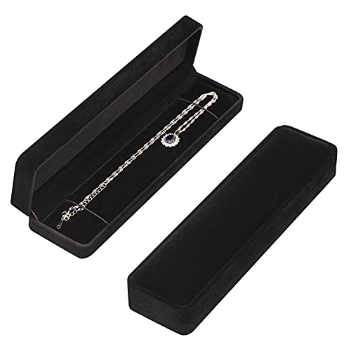 LETURE 2 Pieces Long Velvet Jewelry Chain Necklace Gift Box Set, Bracelet Storage Case, Jewellry Display Box for Wedding, Engagement,Proposal, Birthday and Anniversary (Black)
