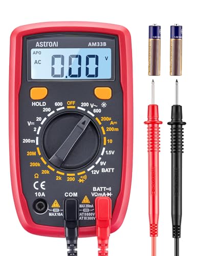 AstroAI Digital Multimeter Tester 2000 Counts with DC AC Voltmeter and Ohm Volt Amp Meter; Measures Voltage, Current, Resistance, Continuity and Diode (AM33B)