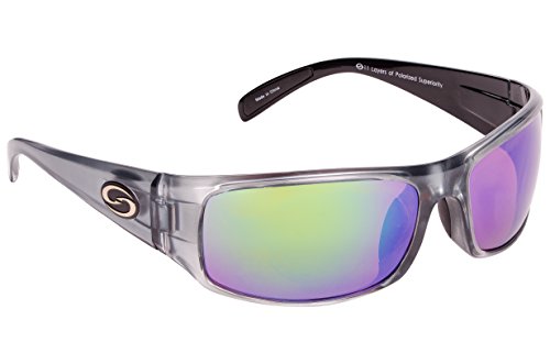 Strike King Optics Polarized SG Okeechobee Sunglasses, Clear Gray Frame/White/Blue Mirror Amber Base Lens (SG-S11582)