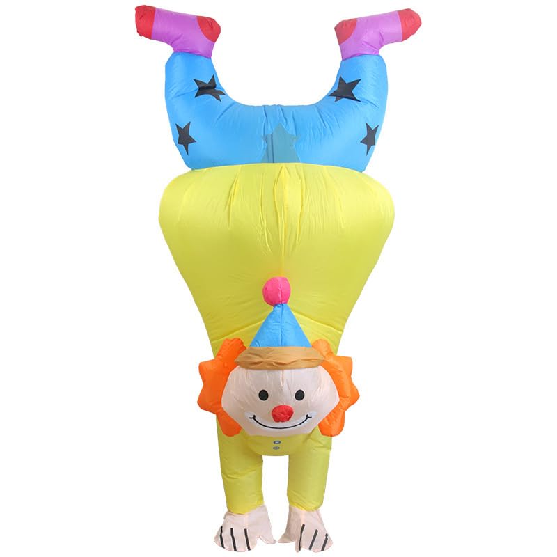 AXSMD Cartoon new upside down clown inflatable costume Halloween inflatable doll Carnival inflatable costume Holiday party costumes, Orange-yellow