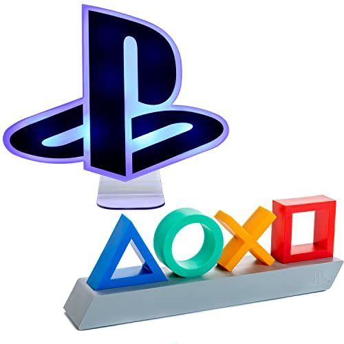 Paladone PlayStation Heritage Icons Light and Logo Light, Music Reactive Game Room Lighting PlayStation Room Decor