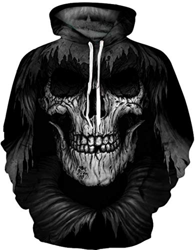 Pandolah Men's Athletic 3D Animal Cosmic Galaxy Printed Hoodies Sweatshirts(2XL/3XL,Skull Black 673)