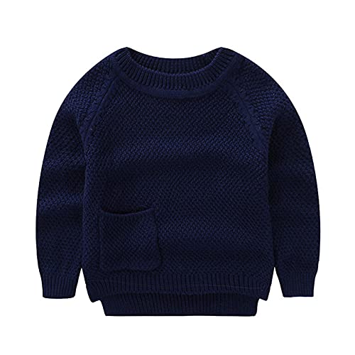 Peecabe Toddler Boy Girl Sweater Cable Knit Baby Pullover Long Sleeve Crewneck Cotton Sweatshirt Fall Winter 6M-4T (2T, Navy)