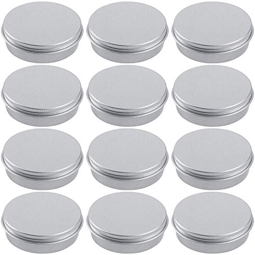 2 Ounce Aluminum Tin Jar Refillable Containers 60 ml Aluminum Screw Lid Round Tin Container Bottle for Cosmetic,Lip Balm, Cream, 12 Pack.