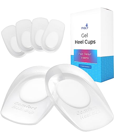 Figly Heel Cushions for Heel Pain Relief (4 Pack) - Heel Spur Relief Products Heel Pads Heel Inserts Women Gel Heel Cups Heel Pain Men Heel Cups Plantar Fasciitis, Heel Supports Heel Pain Shoe